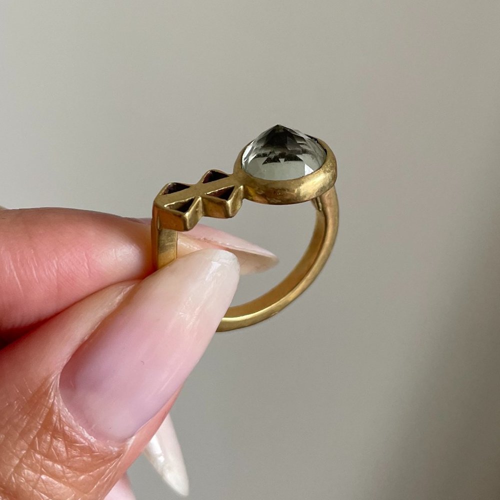 Creatures of Comfort brass ring with gemstone, Size 7